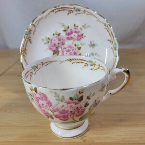 Teacup & Saucer,Pink Hydrangeas by Plant Tuscan Fine Bone china made in Eng #143